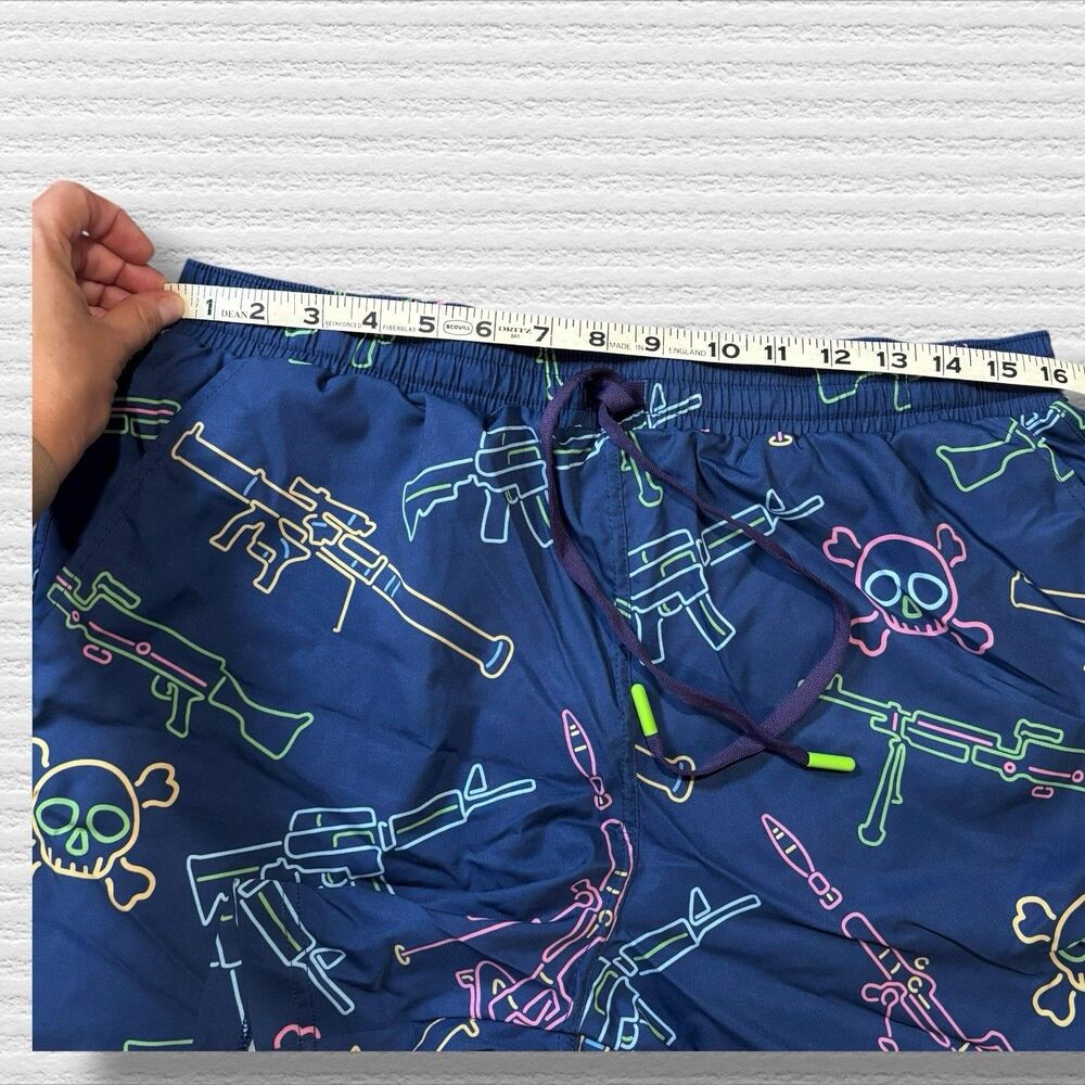 Savage Tacticians Swim Trunks XL Blue Neon Skull Rifle Tactical Board Shorts - Picture 4 of 8